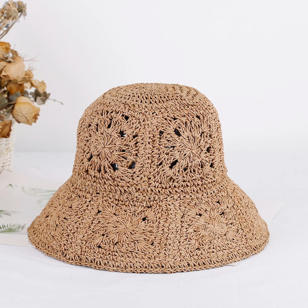 Słomkowy kapelusz damski – szydełkowy, ochrona UV, składany — Nakrycia głowy — EldoradoShop