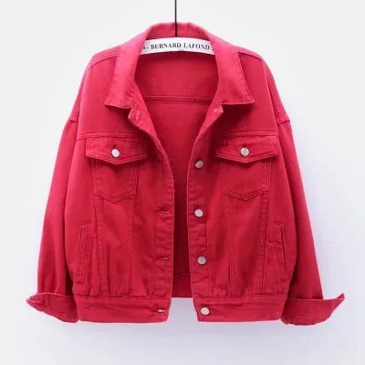Klasyczna kurtka dżinsowa boyfriend – oversize, kolorowa, luźna — niebieska — Kurtki — EldoradoShop