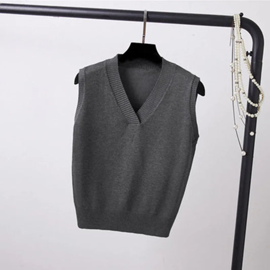 Kamizelka sweter – bez rękawów, solid, modna
