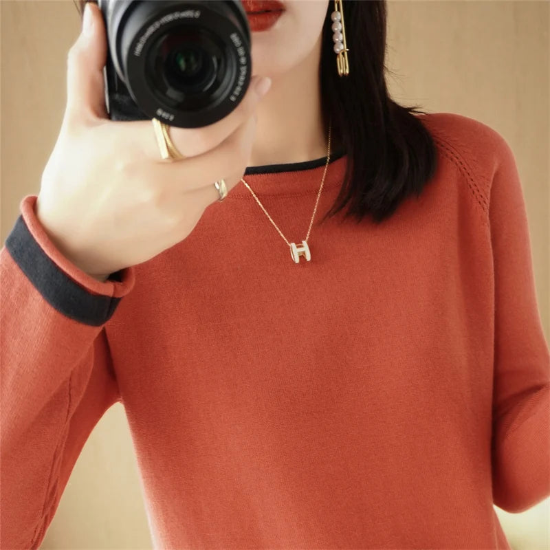 Bawełniany sweter kolorowy – wiosenny, okrągły dekolt — Swetry — EldoradoShop