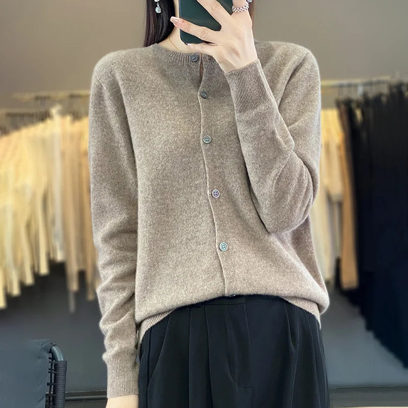 Kardigan merino 100% – zapinany, kobiecy, podstawowy