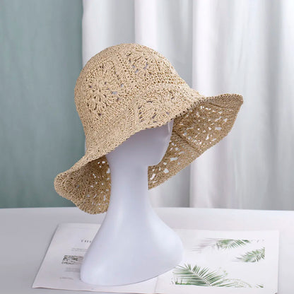 Słomkowy kapelusz damski – szydełkowy, ochrona UV, składany — Nakrycia głowy — EldoradoShop