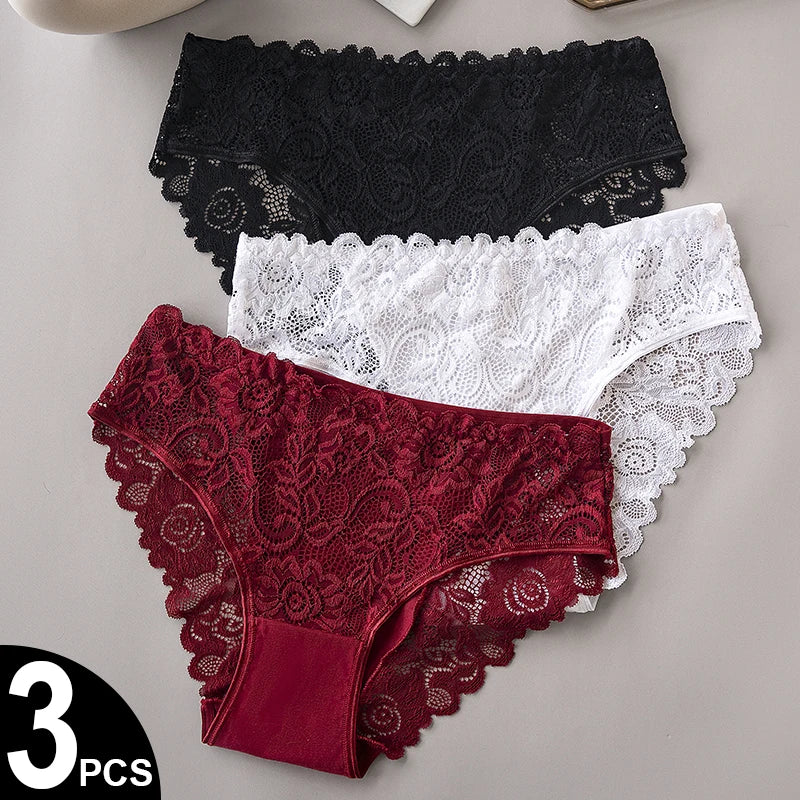 Koronkowe figi damskie – zestaw 3 szt., haftowane — Bielizna — EldoradoShop