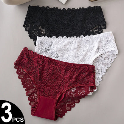 Koronkowe figi damskie – zestaw 3 szt., haftowane — Bielizna — EldoradoShop