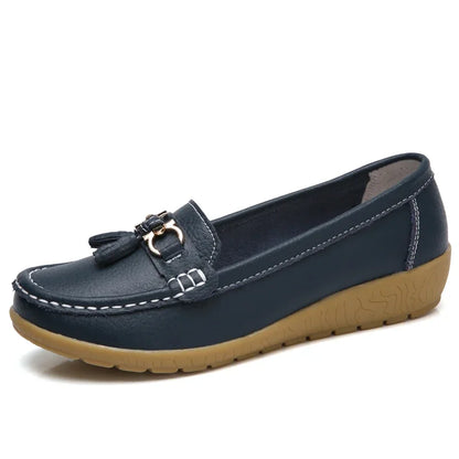 Damskie mokasyny slip-on – baleriny, casual, wygodne, płaskie — czarna — Obuwie — EldoradoShop