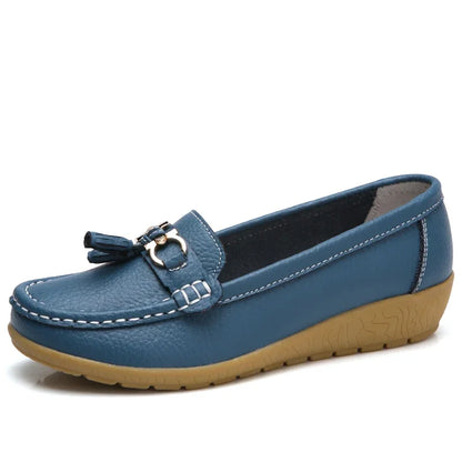 Damskie mokasyny slip-on – baleriny, casual, wygodne, płaskie — czarna — Obuwie — EldoradoShop
