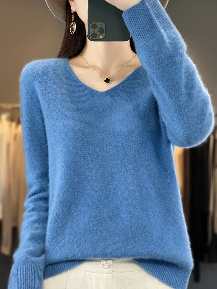 Kaszmirowy sweter merino V-neck – luksusowy — Swetry — EldoradoShop