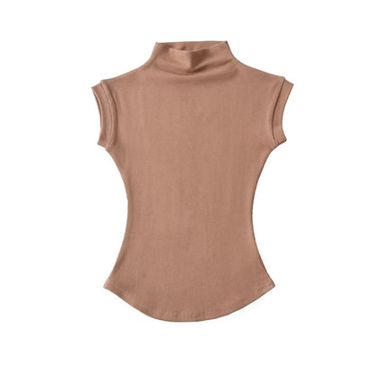 Damski top z golfem – bez rękawów, letni, slim — Topy — EldoradoShop