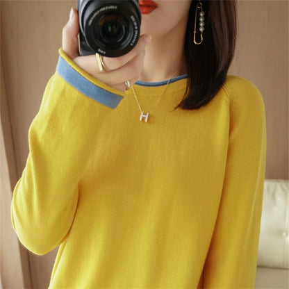 Bawełniany sweter kolorowy – wiosenny, okrągły dekolt — Swetry — EldoradoShop