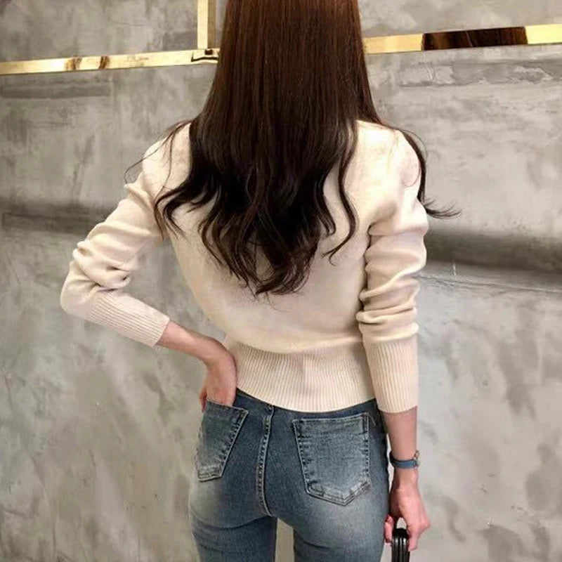 Jesienny kardigan dzianinowy – koreański styl, slim fit, zapinany 2026 — Swetry — EldoradoShop