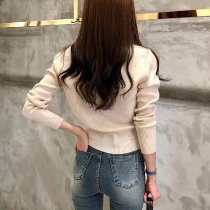 Jesienny kardigan dzianinowy – koreański styl, slim fit, zapinany 2026 — Swetry — EldoradoShop