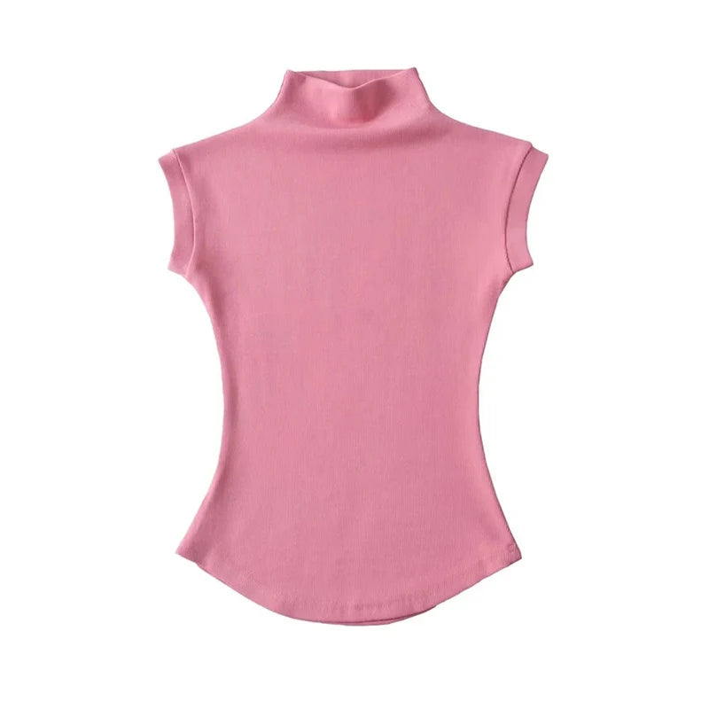 Damski top z golfem – bez rękawów, letni, slim — Topy — EldoradoShop