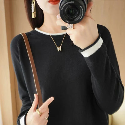Bawełniany sweter kolorowy – wiosenny, okrągły dekolt — Swetry — EldoradoShop