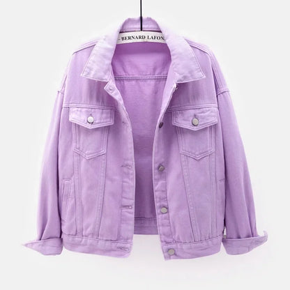 Klasyczna kurtka dżinsowa boyfriend – oversize, kolorowa, luźna — niebieska — Kurtki — EldoradoShop