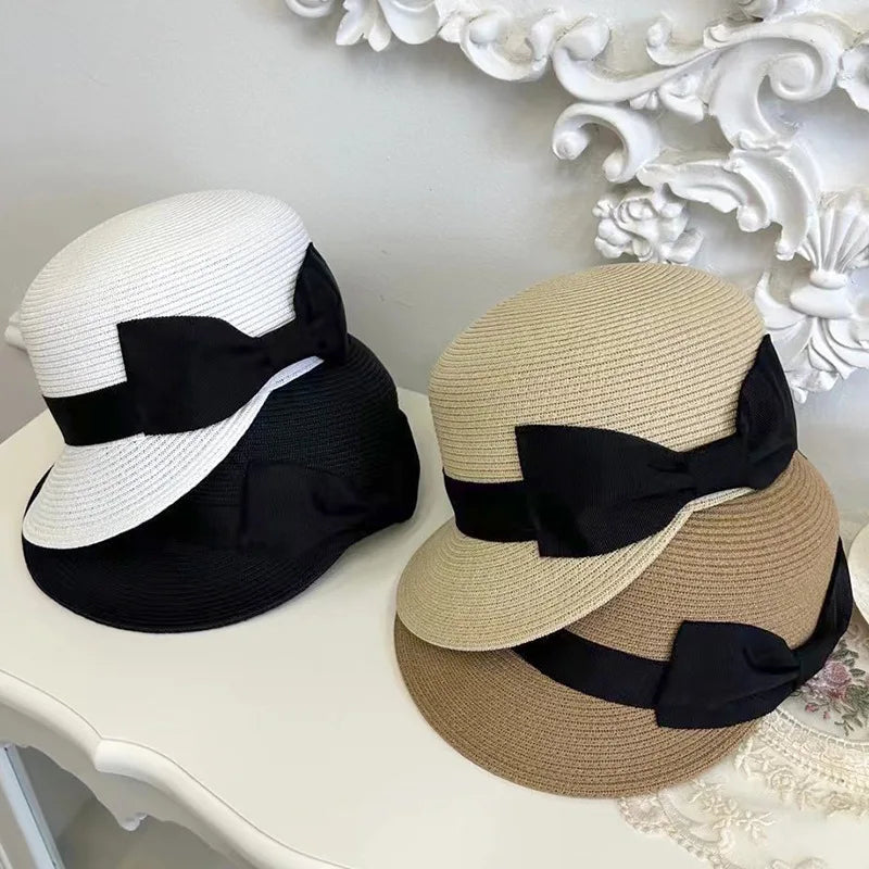Elegancki słomkowy kapelusz damski – kokarda, oddychający, letni — Nakrycia głowy — EldoradoShop