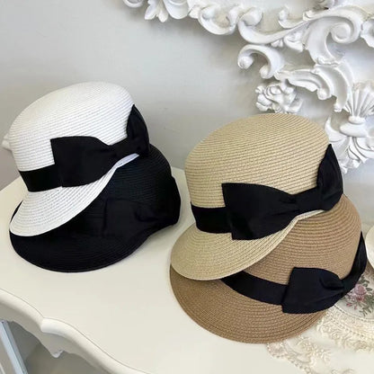 Elegancki słomkowy kapelusz damski – kokarda, oddychający, letni — Nakrycia głowy — EldoradoShop