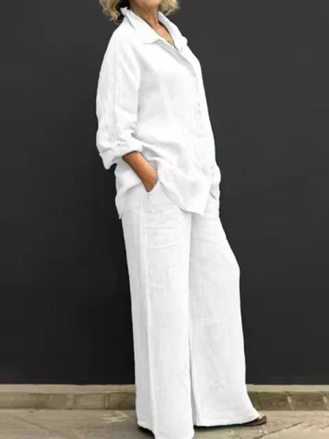 Komplet lniana koszula + spodnie – casual, 2 szt. — Koszule — EldoradoShop