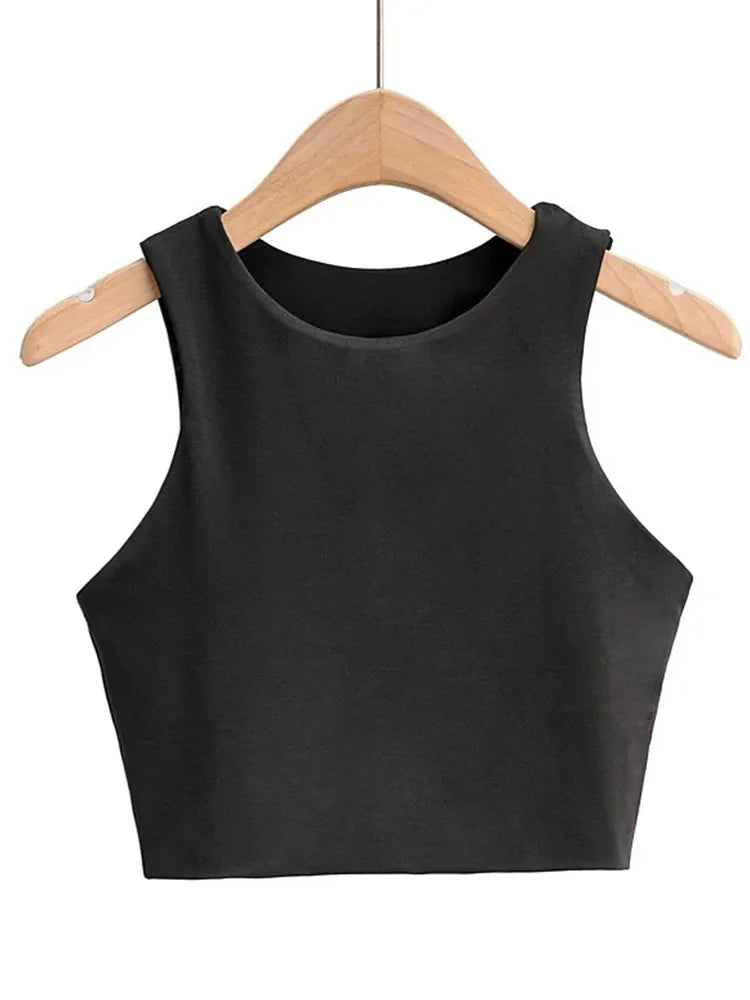 Letni top damski – slim fit, bez rękawów, okrągły dekolt — Topy — EldoradoShop