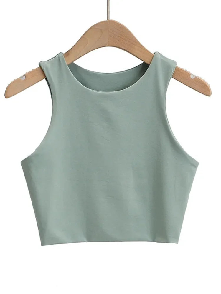 Letni top damski – slim fit, bez rękawów, okrągły dekolt — Topy — EldoradoShop