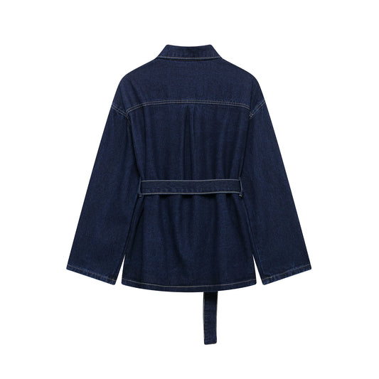 Komplet dżinsowy 2-częściowy – kurtka z paskiem + spodnie vintage