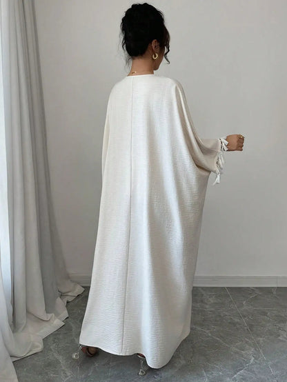 Sukienka kaftan z plecionym paskiem – elegancka, midi — Sukienka — EldoradoShop