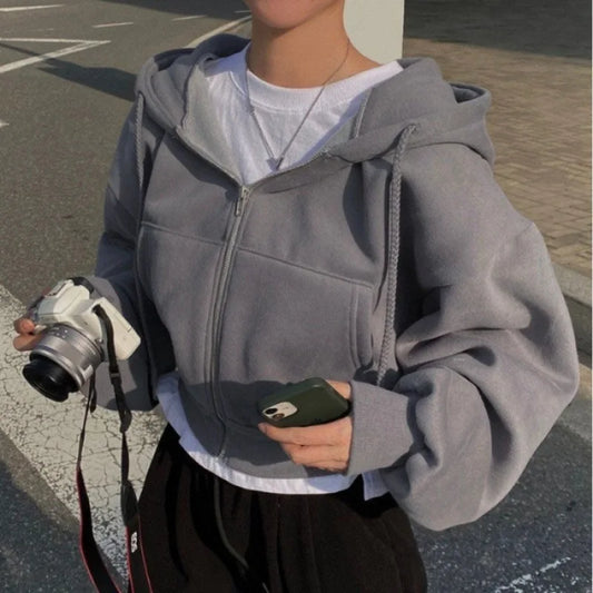 Polar z kapturem na zamek – ocieplana, wiosna/jesień, cropped