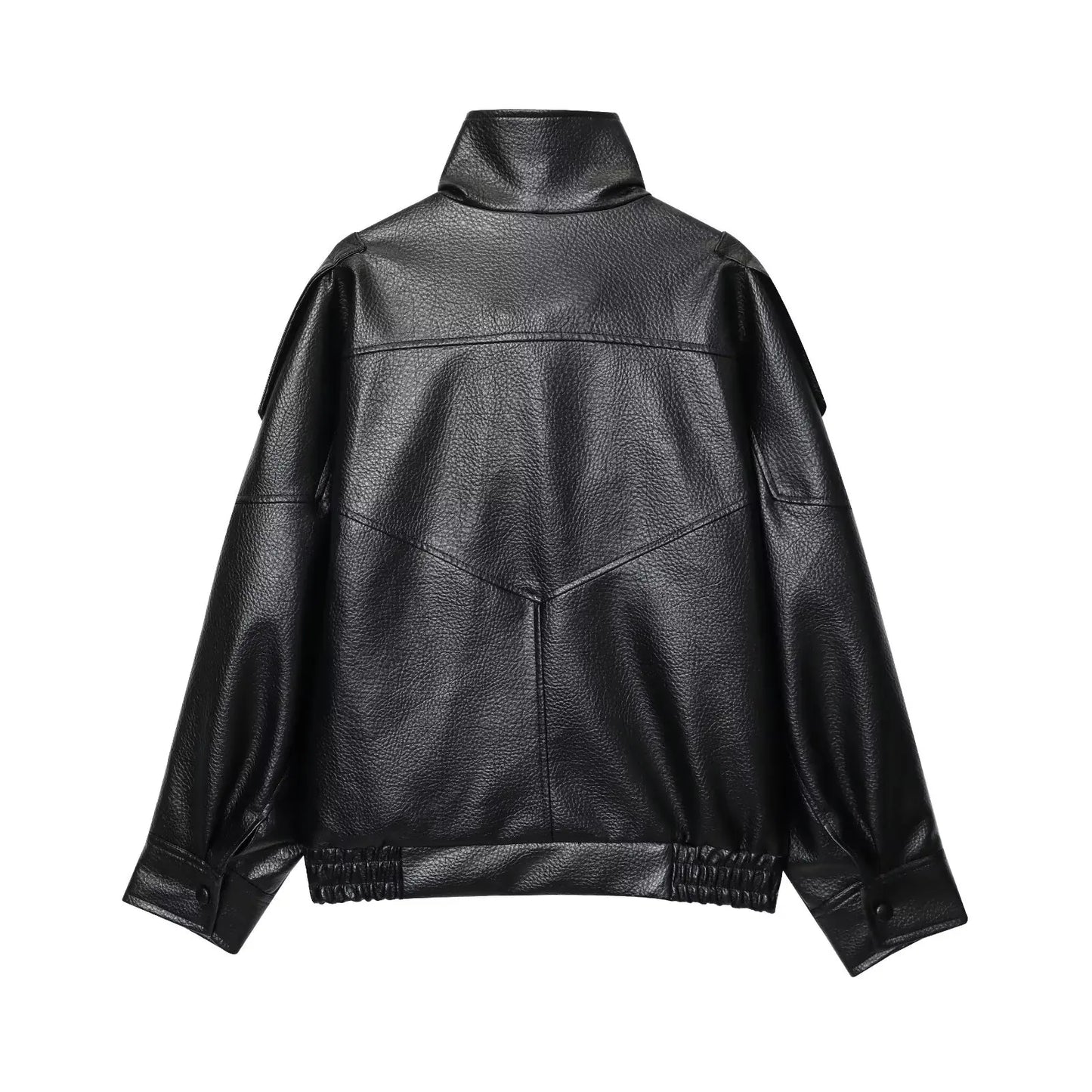 Czarna kurtka ze sztucznej skóry oversize – streetwear, jesień/zima 2026 — czarna — Kurtki — EldoradoShop