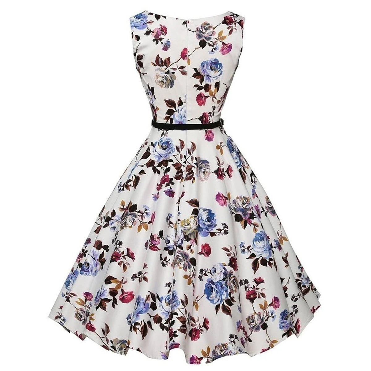Sukienka vintage w kwiaty – rozkloszowana, retro — Sukienka — EldoradoShop