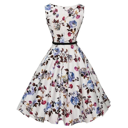 Sukienka vintage w kwiaty – rozkloszowana, retro — Sukienka — EldoradoShop