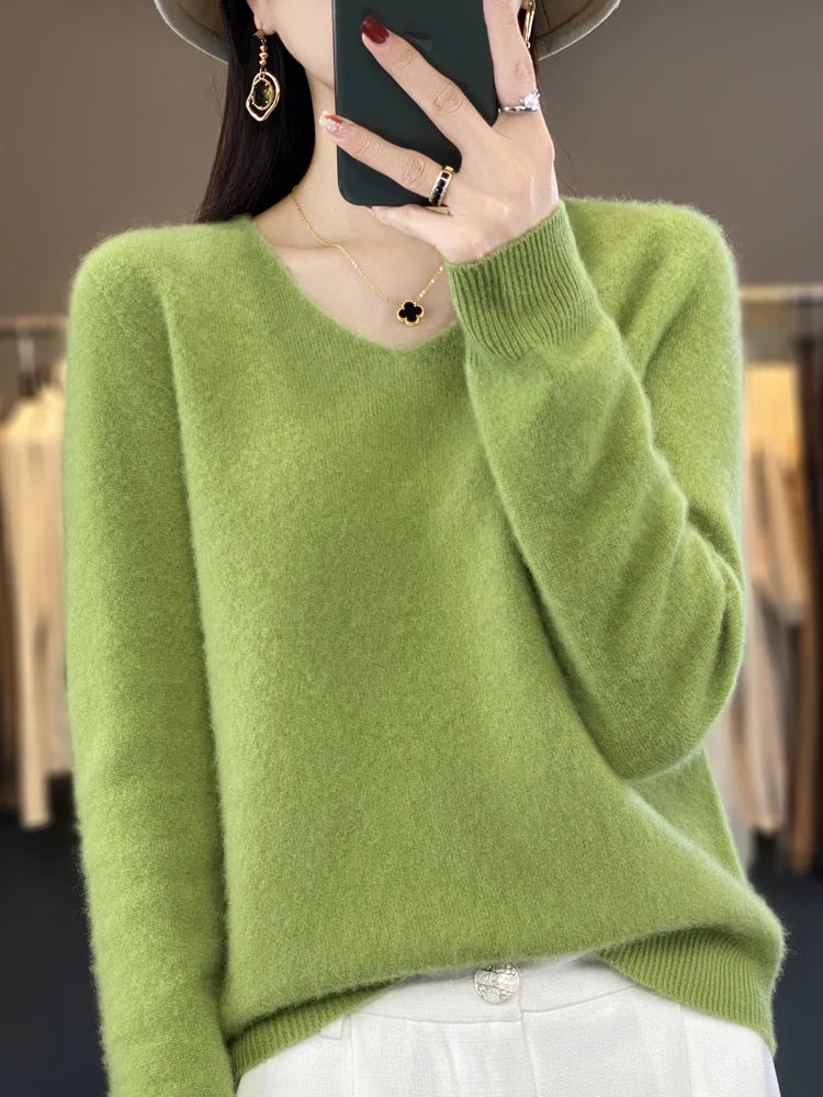 Kaszmirowy sweter merino V-neck – luksusowy — Swetry — EldoradoShop