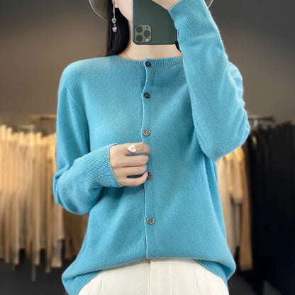Kardigan merino 100% – zapinany, kobiecy, podstawowy