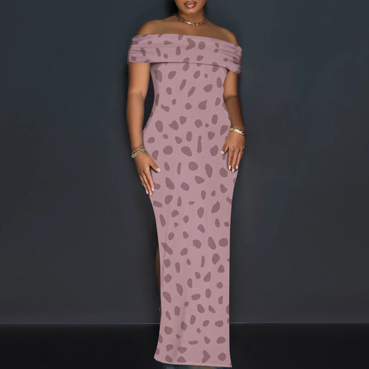 Sukienka maxi bodycon z odkrytymi ramionami – długa, wzory