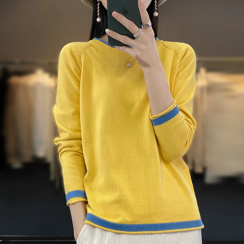 Bawełniany sweter kolorowy – wiosenny, okrągły dekolt — Swetry — EldoradoShop