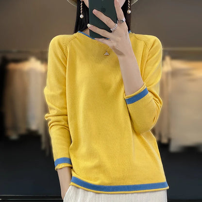 Bawełniany sweter kolorowy – wiosenny, okrągły dekolt — Swetry — EldoradoShop