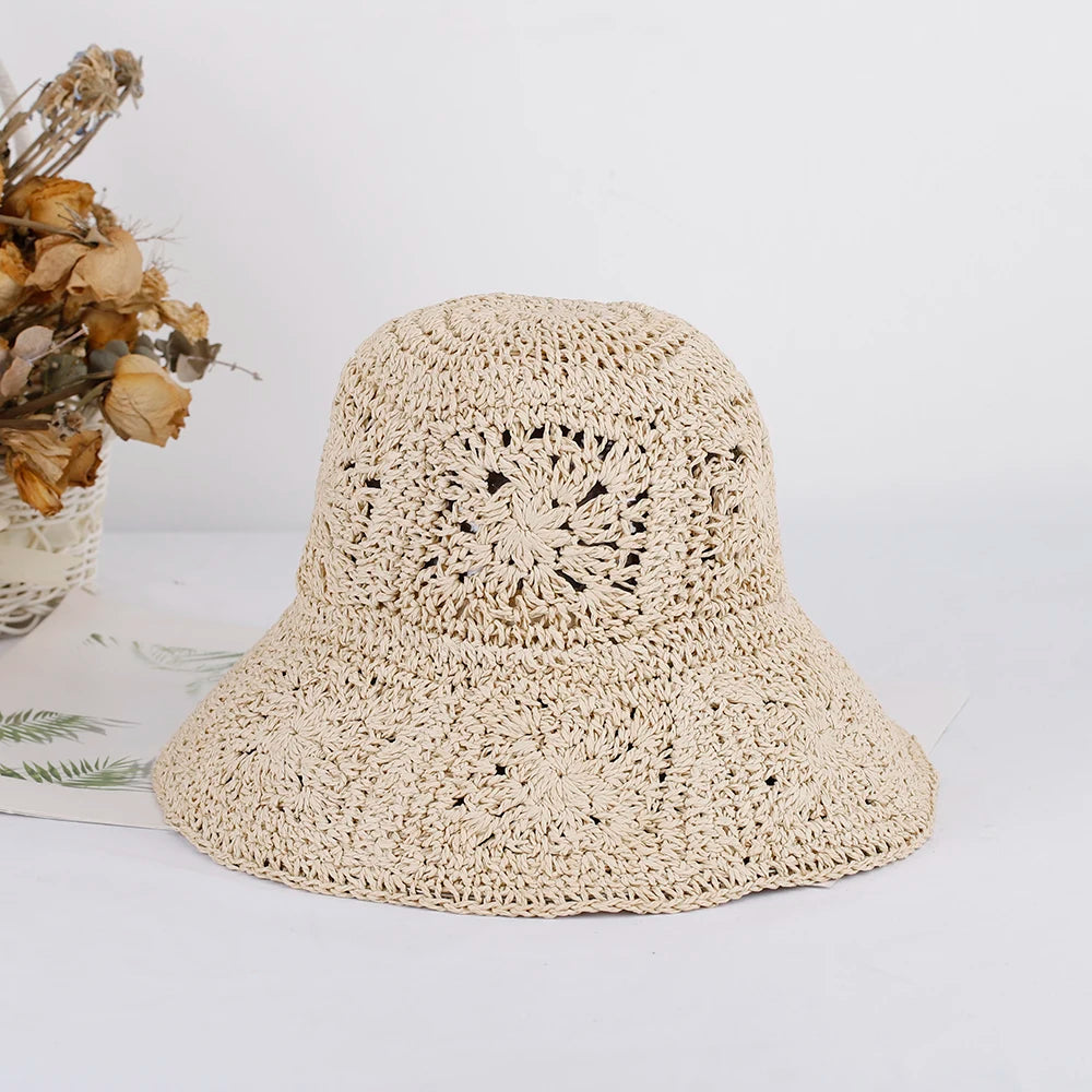 Słomkowy kapelusz damski – szydełkowy, ochrona UV, składany — Nakrycia głowy — EldoradoShop