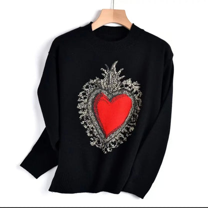 Sweter z haftem serca – romantyczny, kobiecy — Swetry — EldoradoShop