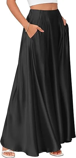 Satynowa maxi spódnica damska – z kieszeniami — Spódnice — EldoradoShop