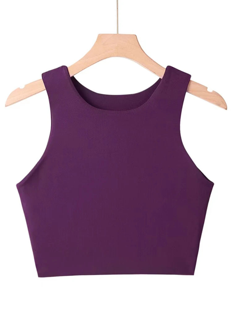 Letni top damski – slim fit, bez rękawów, okrągły dekolt