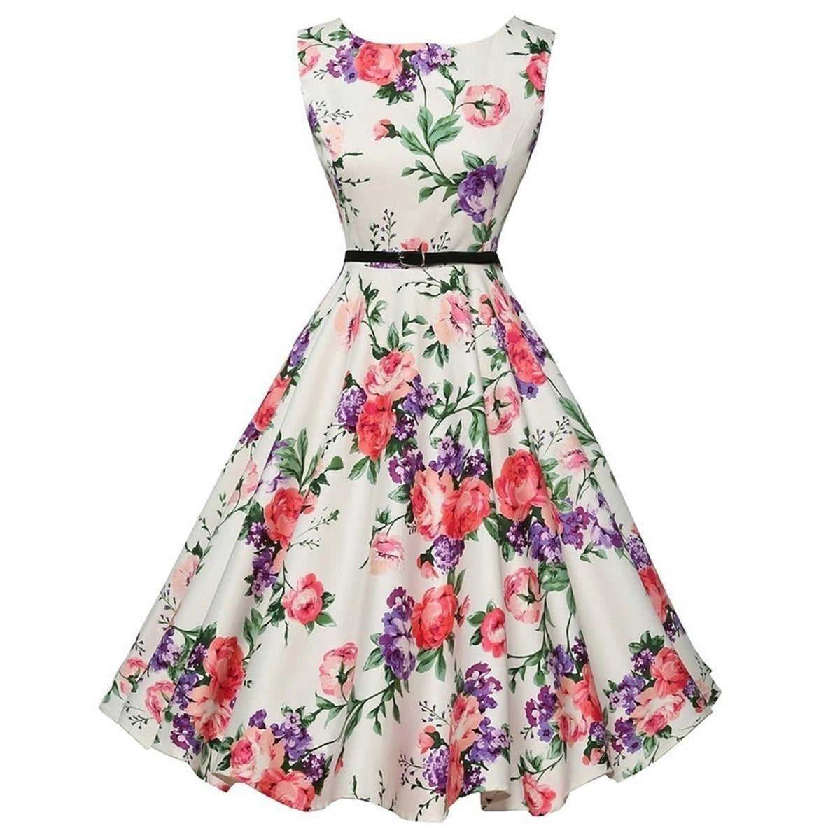 Sukienka vintage w kwiaty – rozkloszowana, retro — Sukienka — EldoradoShop