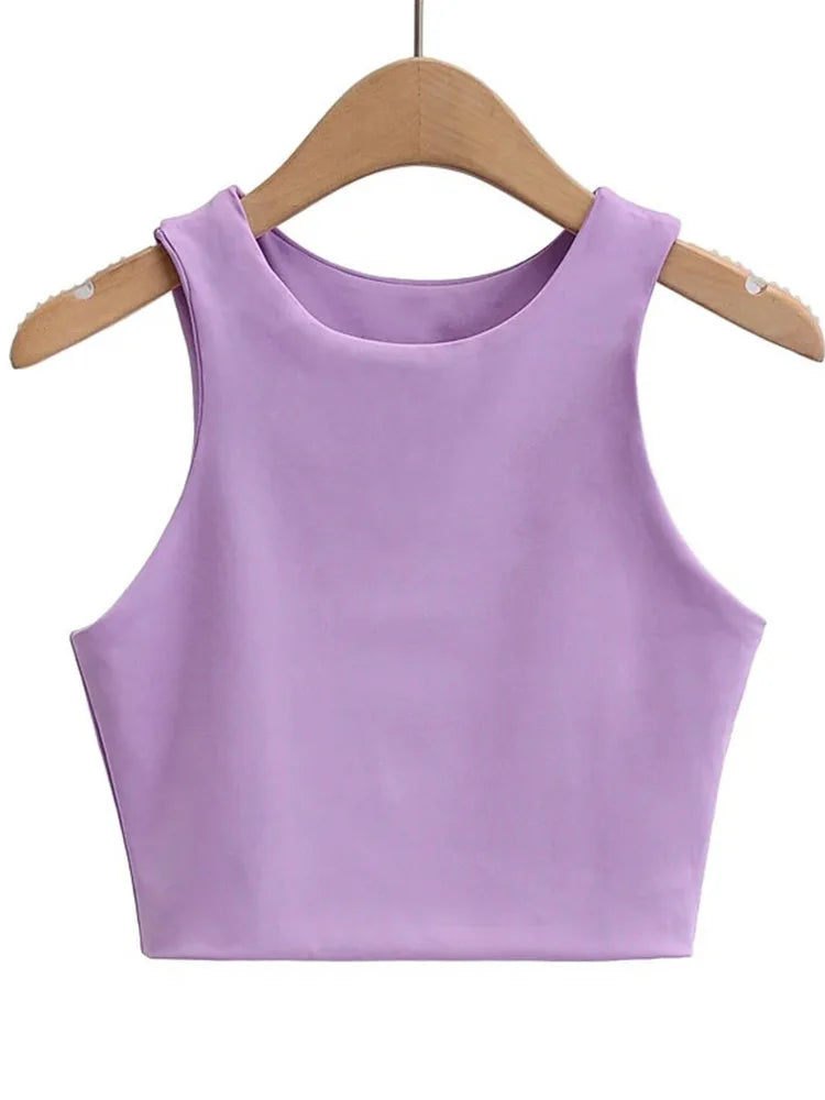 Letni top damski – slim fit, bez rękawów, okrągły dekolt — Topy — EldoradoShop