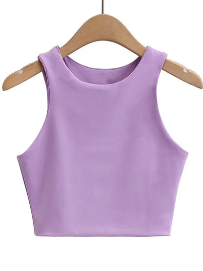 Letni top damski – slim fit, bez rękawów, okrągły dekolt — Topy — EldoradoShop