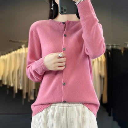 Kardigan merino 100% – zapinany, kobiecy, podstawowy