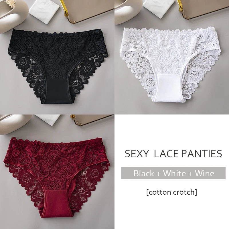 Koronkowe figi damskie – zestaw 3 szt., haftowane — Bielizna — EldoradoShop