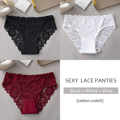 Koronkowe figi damskie – zestaw 3 szt., haftowane — Bielizna — EldoradoShop