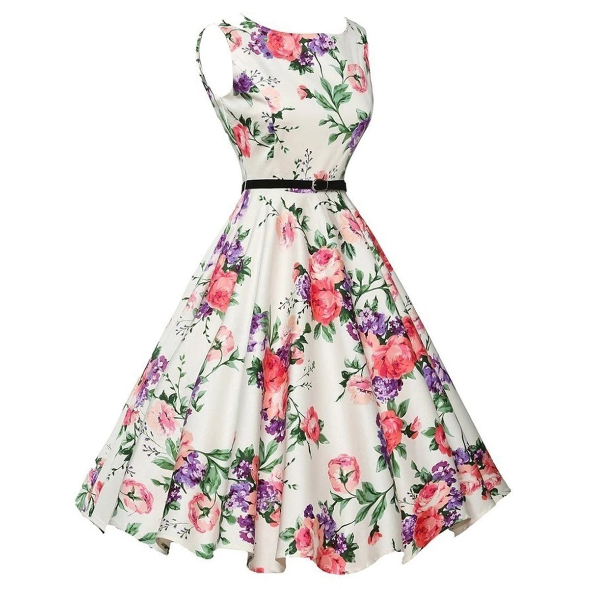 Sukienka vintage w kwiaty – rozkloszowana, retro — Sukienka — EldoradoShop