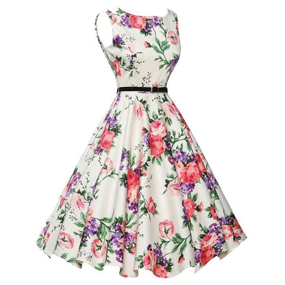 Sukienka vintage w kwiaty – rozkloszowana, retro — Sukienka — EldoradoShop