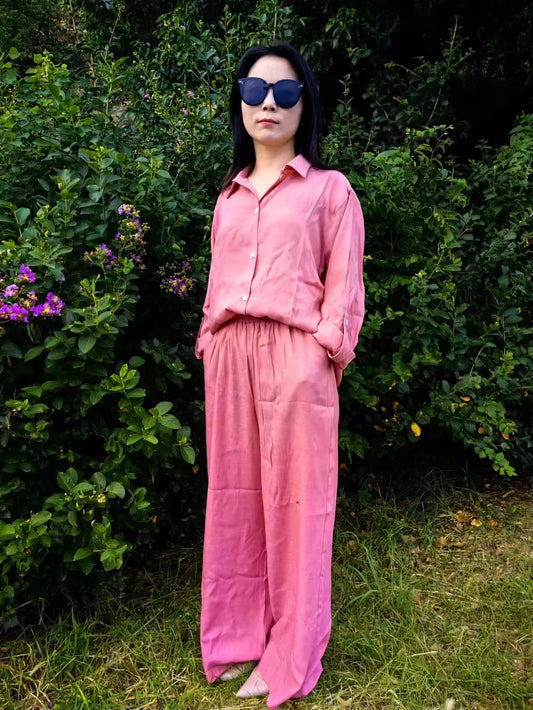 Komplet lniana koszula + spodnie – casual, 2 szt.