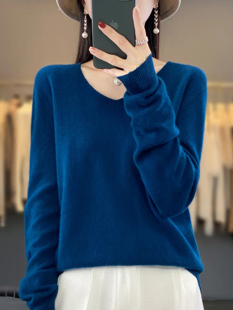 Kaszmirowy sweter merino V-neck – luksusowy