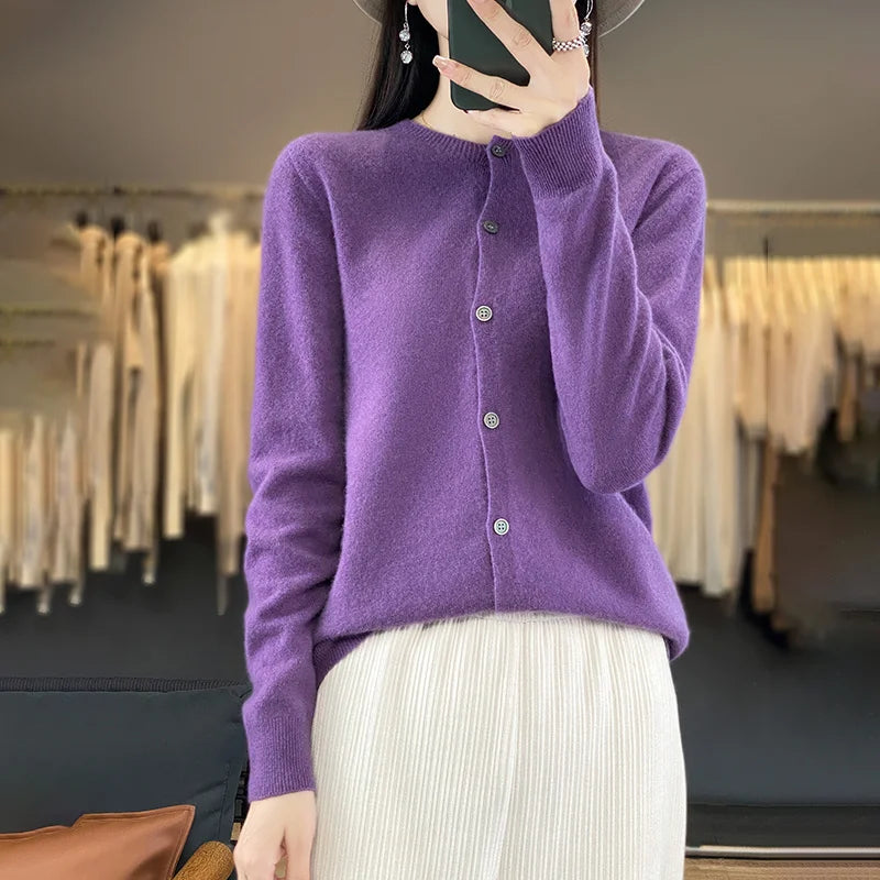 Kardigan merino 100% – zapinany, kobiecy, podstawowy