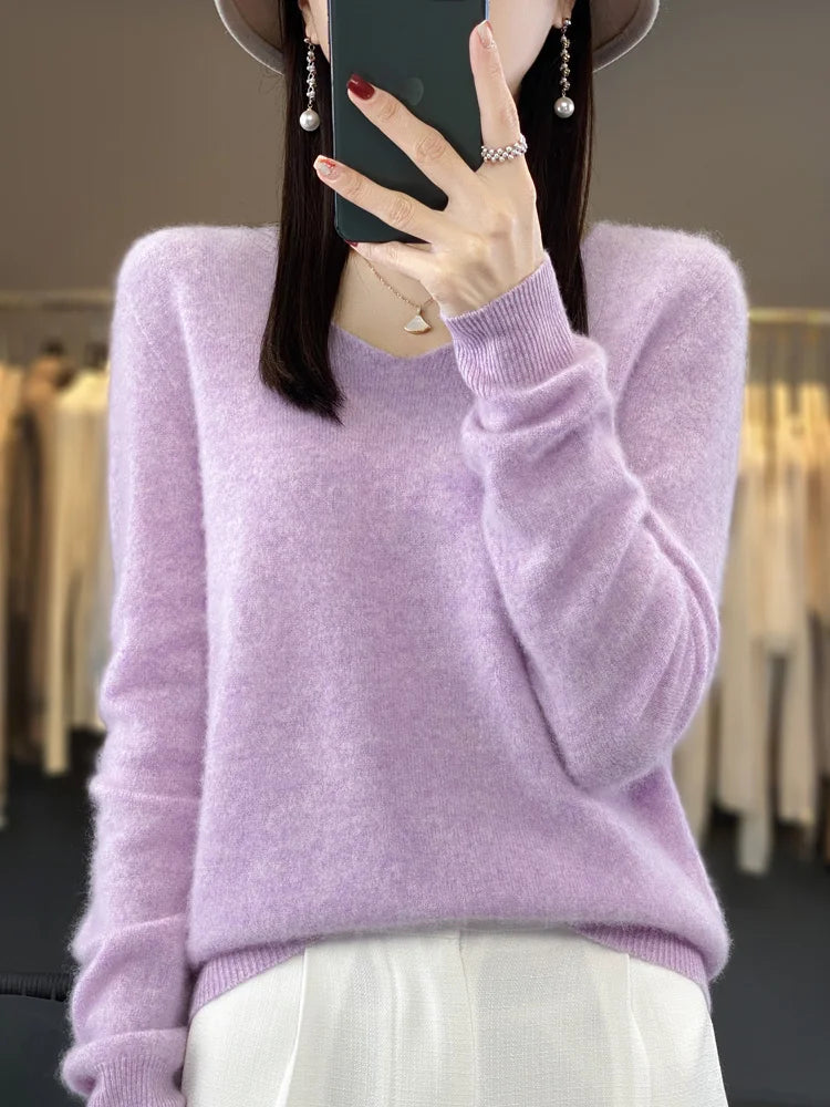 Kaszmirowy sweter merino V-neck – luksusowy